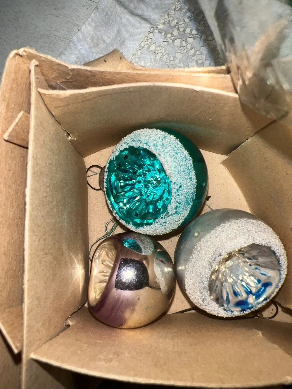 Incredible Lot Vintage Mercury glass indent flocked Christmas ornaments feather